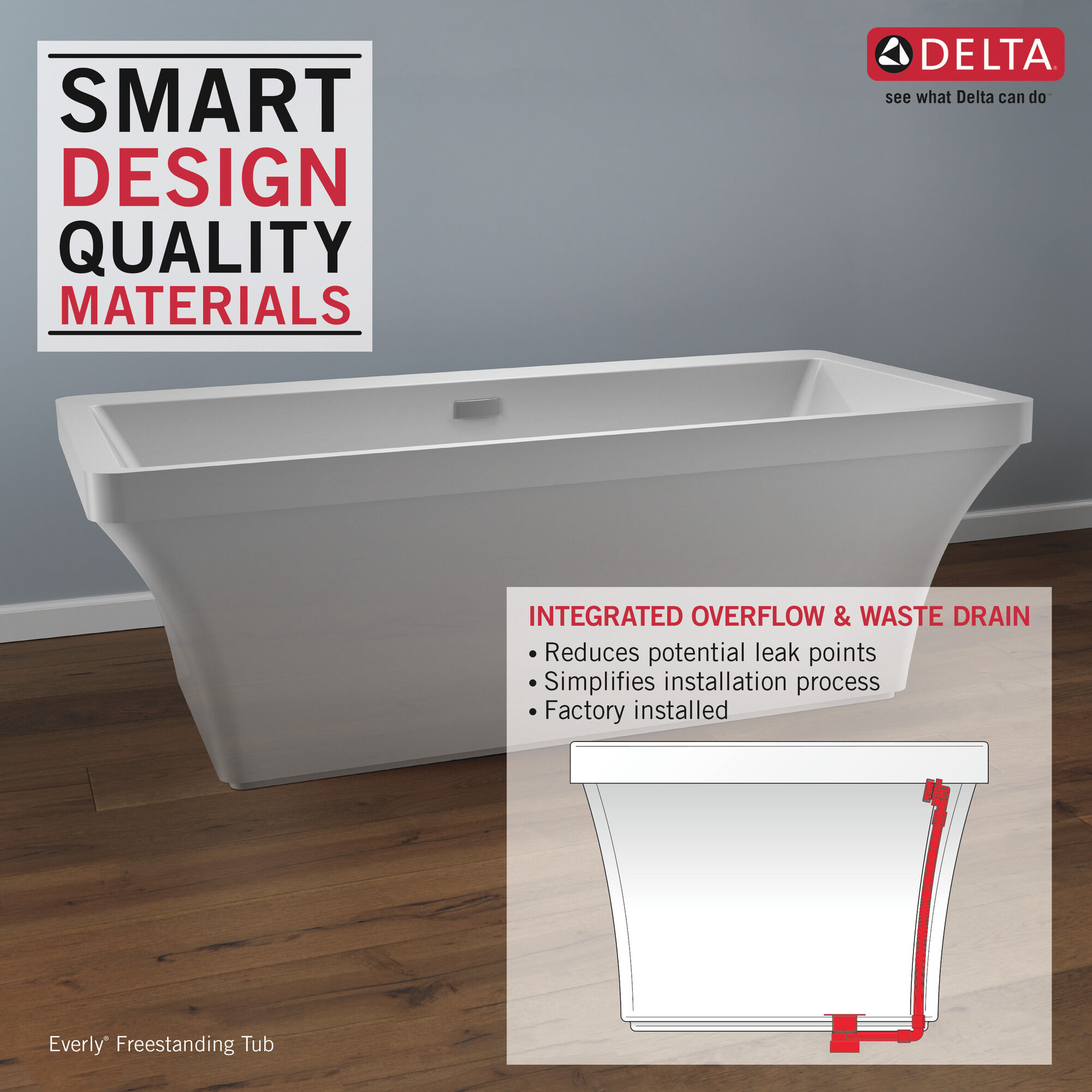 67 '' x 36 '' Отдельностоящая ванна со встроенным сливом и переливом Delta Faucet B14451-6736-WH - Вид №1