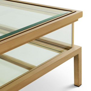 Прямоугольный низкий стол из стали и стекла