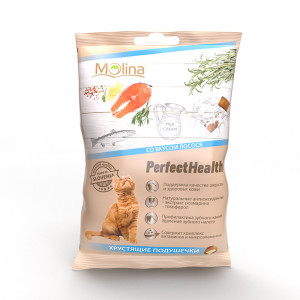 ПР0058735 Лакомство для кошек Хрустящие подушечки со вкусом лосося 50г Molina