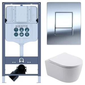 Комплект инсталляции Aquatek Pneumo N 49 с безободковым унитазом Aquatek Европа клавиша Aquatek Pnn-0000002 серая
