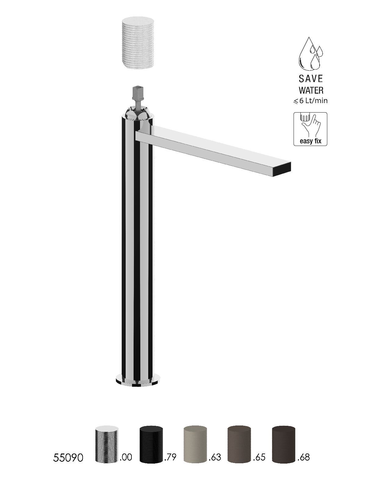 Высокий смеситель для раковины без слива Rubinetterie Frattini Gaia S ARCH-00020383 - Вид №1