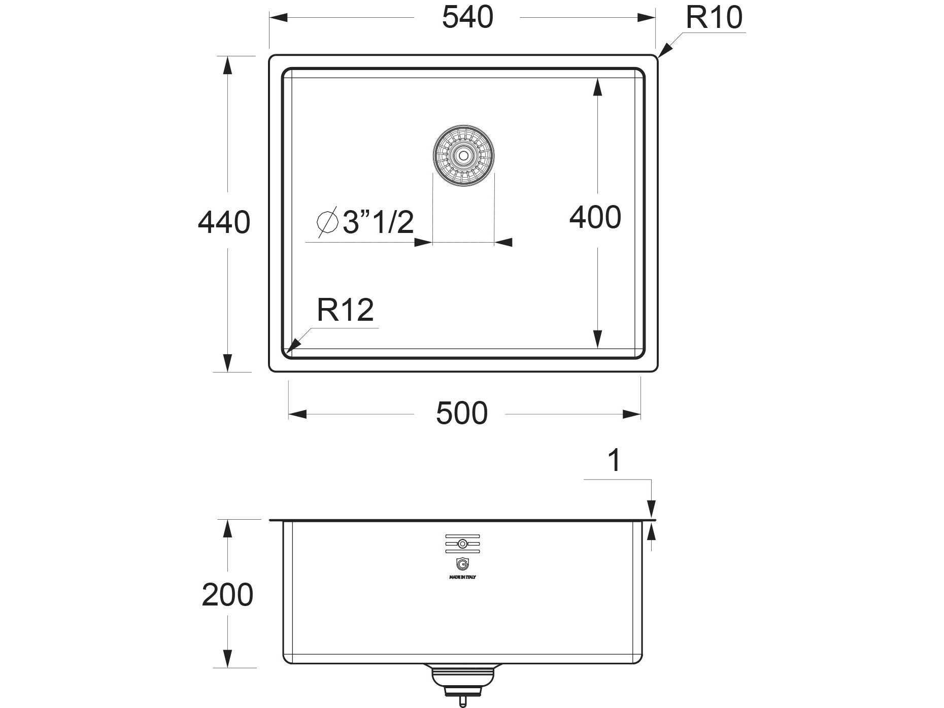 Раковина из нержавеющей стали с одной чашей GUGLIELMI RUBINETTERIE VC90510 ARCH-00002374 - Вид №3