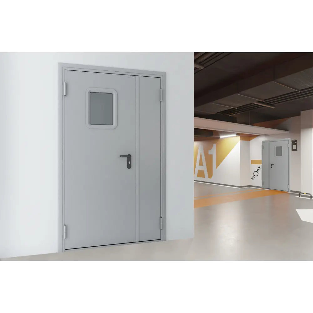 Дверь противопожарная EI60 остекленная 135x205 см правая RAL7035 DOORHAN STLM-2207415 - Вид №4