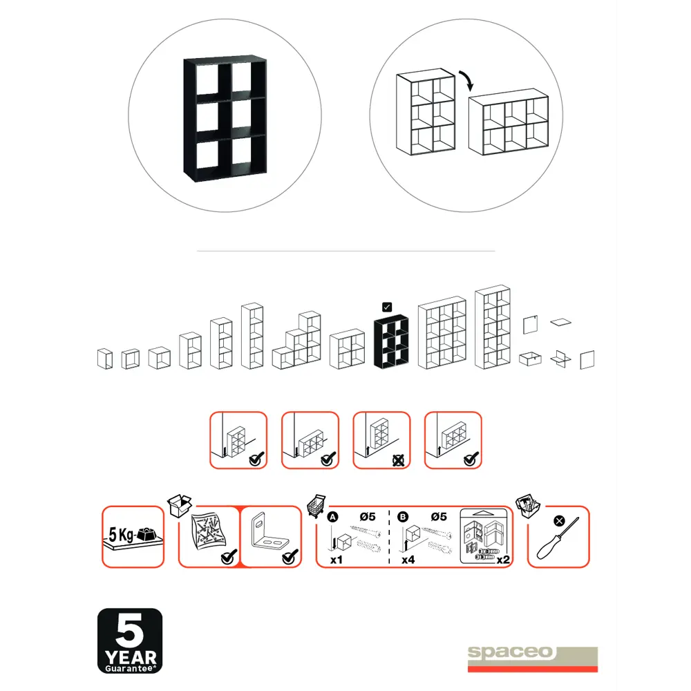 Стеллаж Spaceo KUB 6 секций 70x104x31.5 см ЛДСП цвет графит 82731874 STLM-2029627  - Вид №2