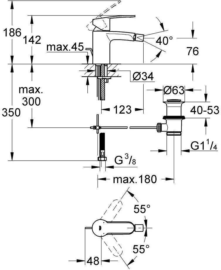 Смеситель для биде GROHE Eurostyle Cosmopolitan с донным клапаном, хром (33565002) - Вид №1