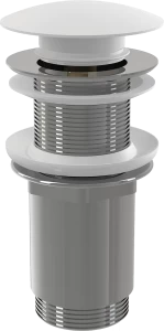 Донный клапан сифона для умывальника CLICK/CLACK 5/4", цельнометаллический с большой белой заглушкой, без перелива, для пластиковых и стеклянных умывальников