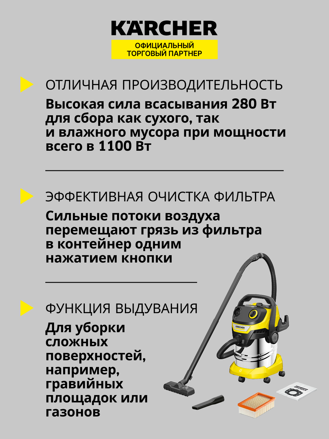 Хозяйственный пылесос  Karcher WD 5 S V-25/5/22 5370597 STDN-0074993 - Вид №15