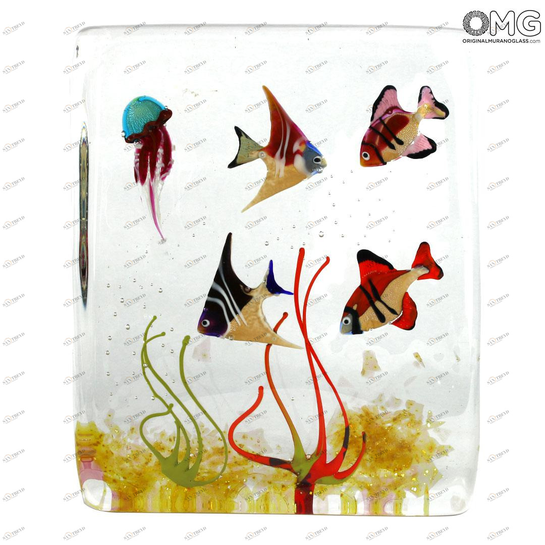 4226 ORIGINALMURANOGLASS Скульптура Аквариум с тропическими рыбками - муранское стекло OMG 20 см 