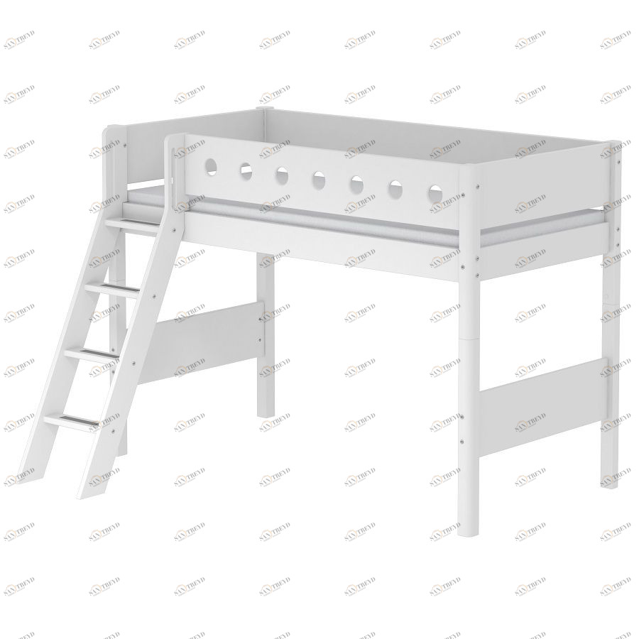 Кровать Flexa White полувысокая с наклонной лестницей, 190 см, белая 801732740
