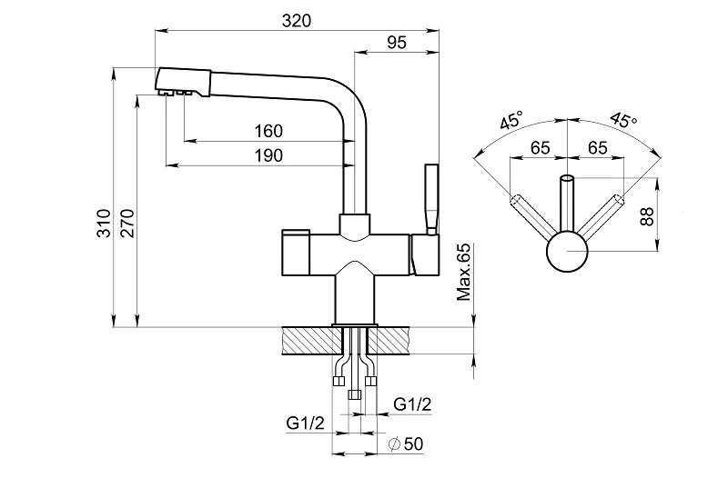 2088, ЧЁРНЫЙ, СМЕСИТЕЛЬ КУХОННЫЙ GRANULA 2088-ST102 - Вид №2