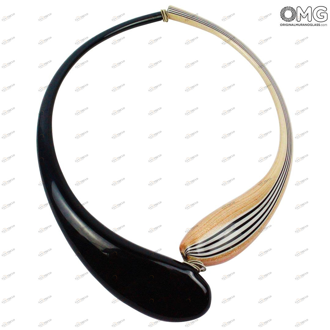944 ORIGINALMURANOGLASS Колье Дениз черно-сине-золотое - муранское стекло OMG 21 см 