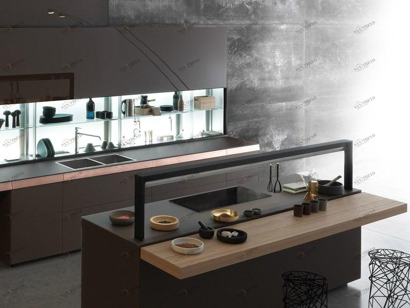VALCUCINE Кухня из непрозрачного стекла Mocaccino с медным ящиком Genius loci sun-id-1380834