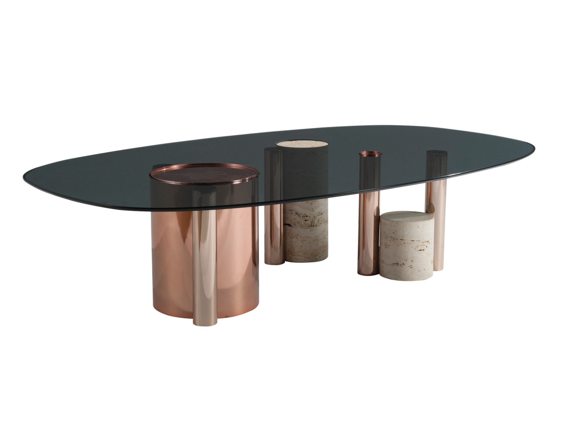 Низкий овальный журнальный столик из стали и стекла ROCHE BOBOIS силос ARCH-00055436