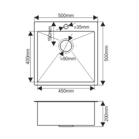 Мойка D5050H MELANA ProfLine 3,0/200 САТИН врезная квадратная D5050H D5050H сатин - Вид №1