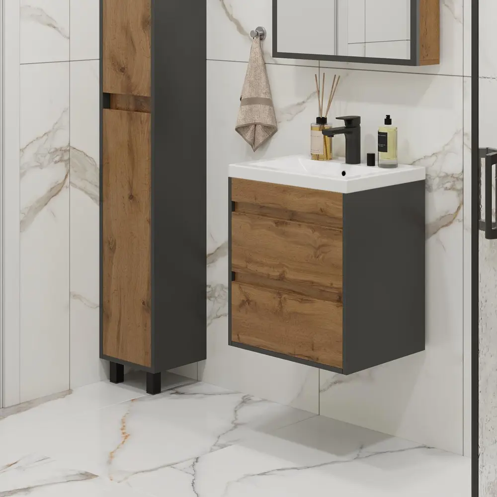 Тумба под раковину Wood 500 подвесная 46.5 см цвет коричневый 89406805 STLM-2204336 Santreyd - Вид №2