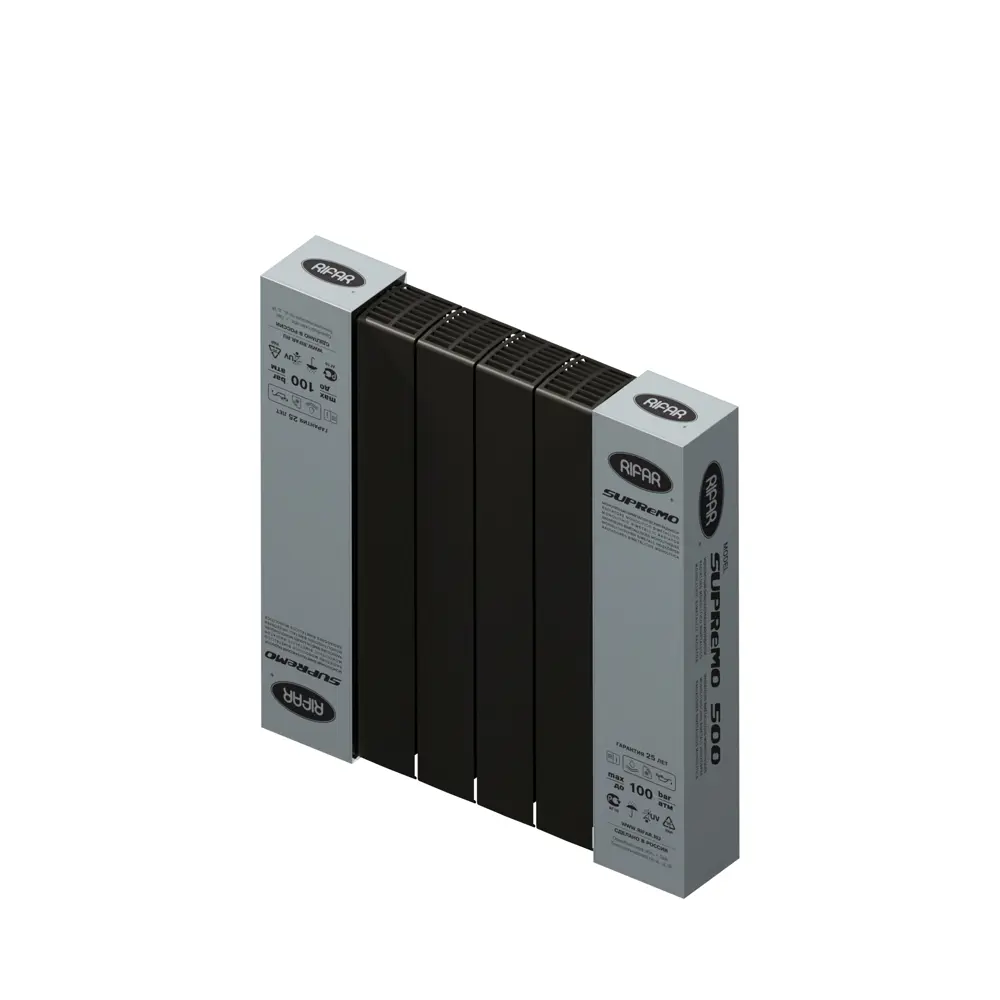 Радиатор секционный Rifar Supremo S50006RAL9005 500/90 6 секций боковое подключение биметалл черный 82560801 STLM-2137906 - Вид №5