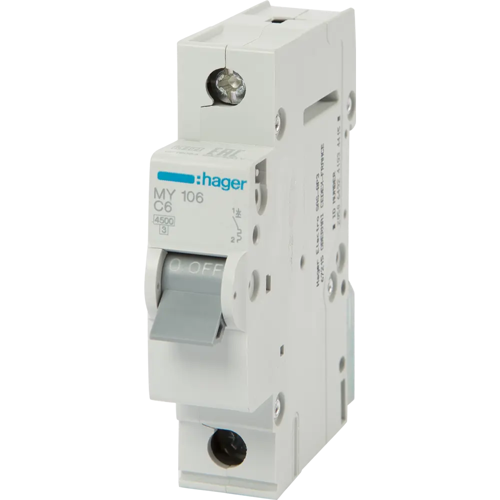 Автоматический выключатель Hager MY106 1P C6 А 4.5 кА STLM-2009441
