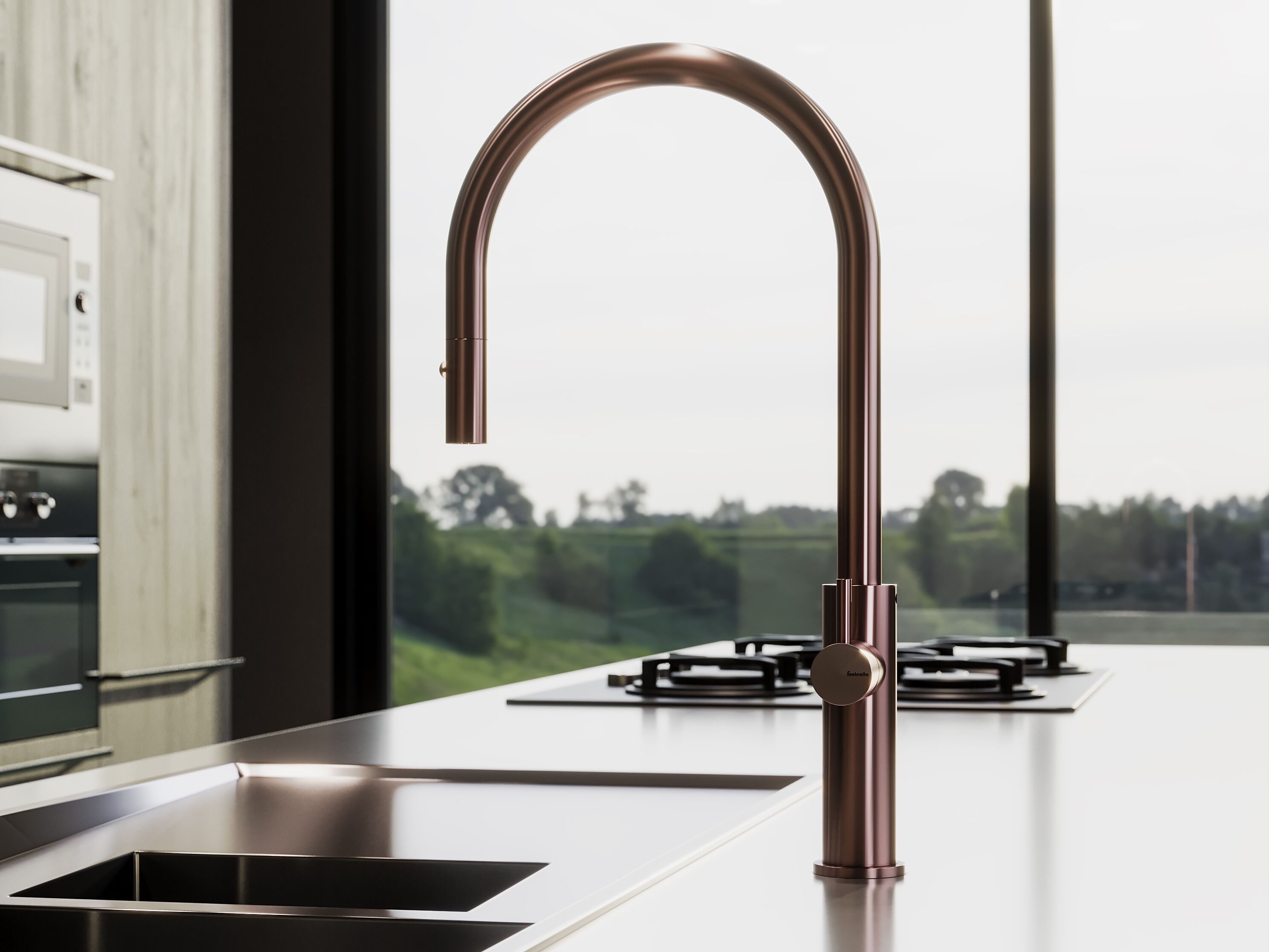 Смеситель для кухни из нержавеющей стали со съемным ручным душем Fontealta Kitchen ARCH-00102170 - Вид №1