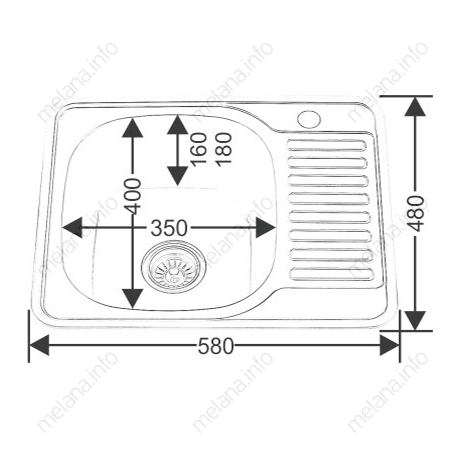 Мойка 5848 U MELANA 0,8/180 врезная прямоугольная с сифоном (089 ta *12) 089 ta (*12) - Вид №3