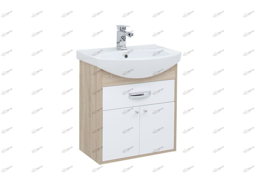 Тумба под раковину Aquanet Грейс 60 дуб сонома/белый (1 ящик, 2 дверцы) 198373
