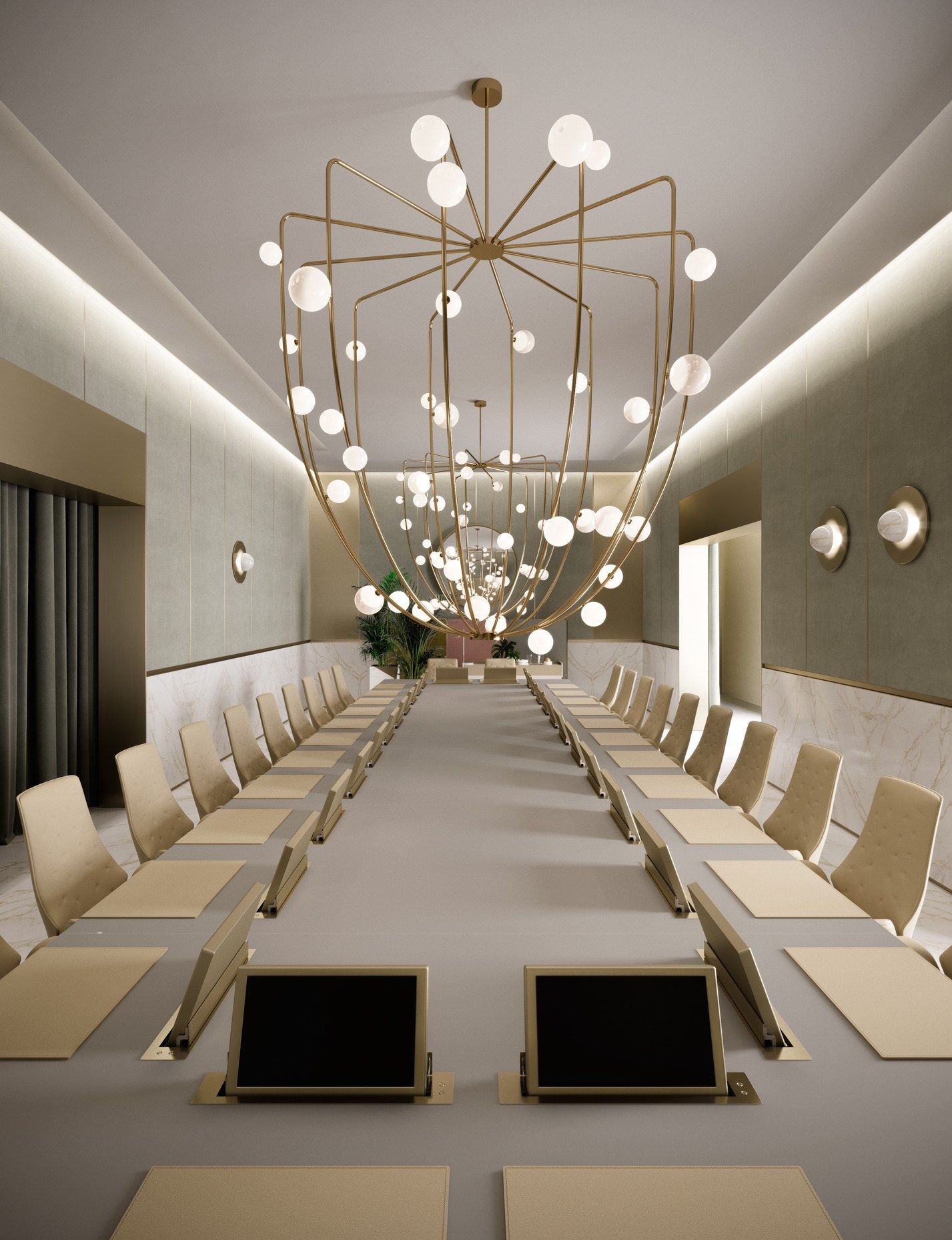 Прямоугольный стеклянный стол для совещаний с системой люверсов PROF Bespoke ARCH-00110996 - Вид №1