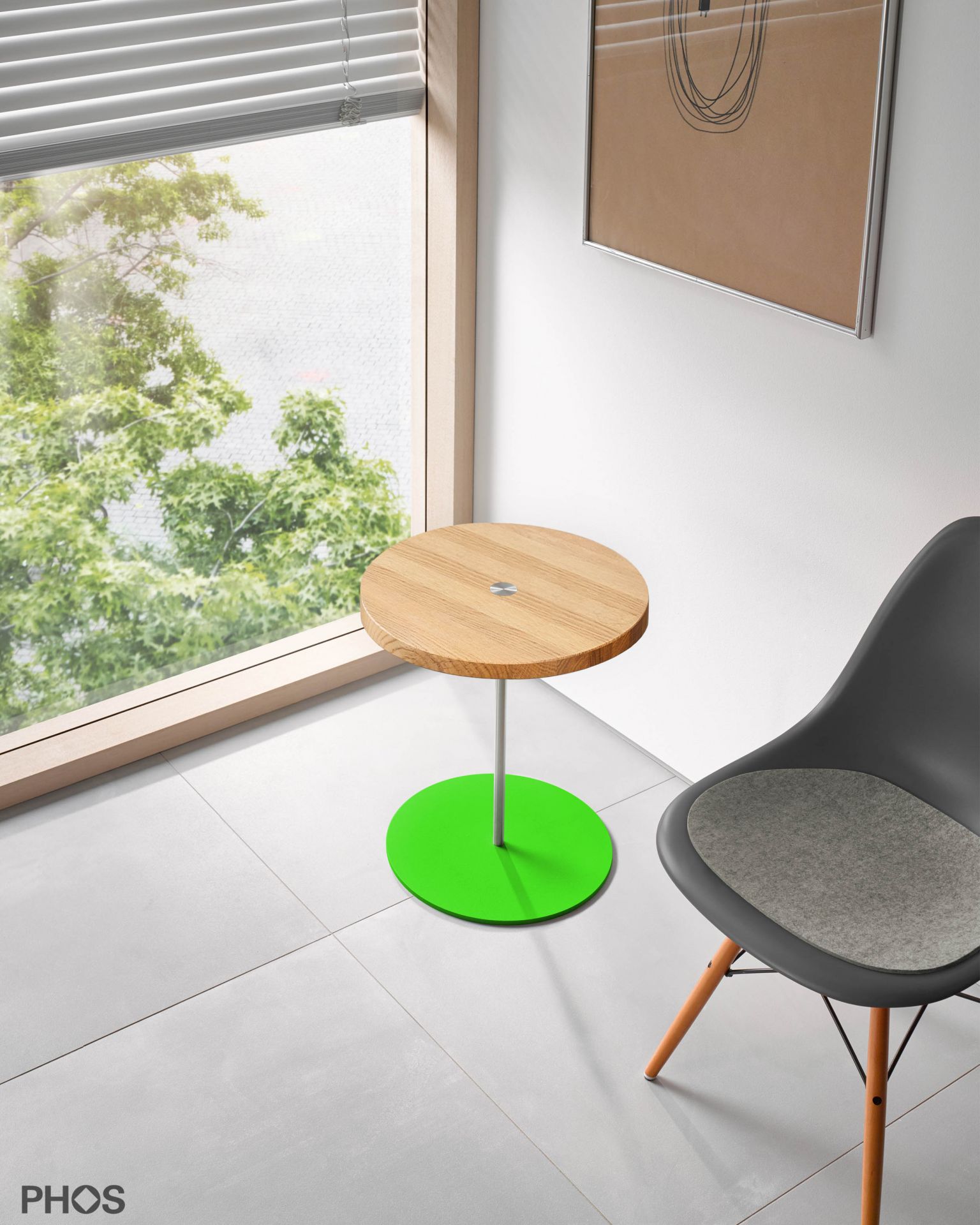 BT400-Eiche-BPGr Приставной столик, высота 40 см, столешница из дуба, основание зеленое PHOS  - Вид №1