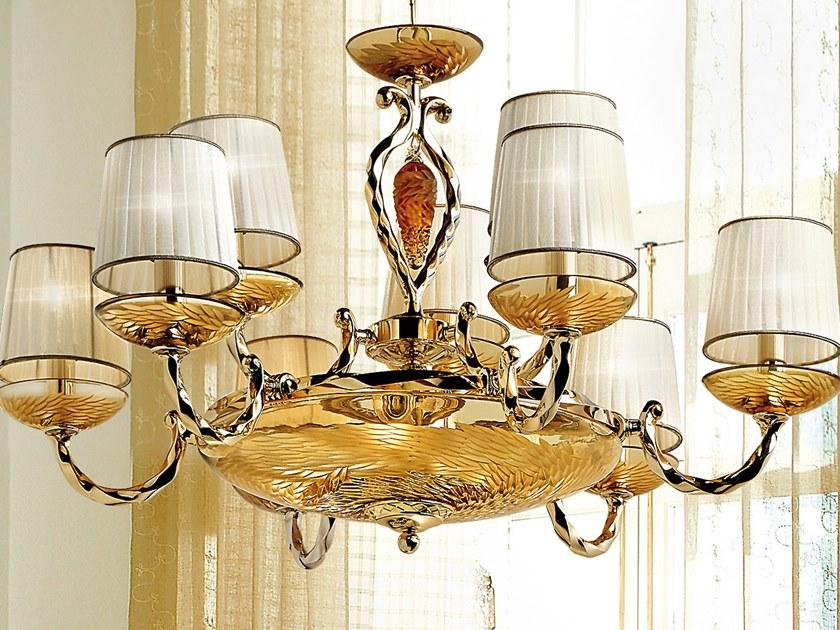 Possoni Illuminazione Люстра из чистого золота с янтарным хрусталем и абажурами Arianna 535/6+3+3 - Вид №1