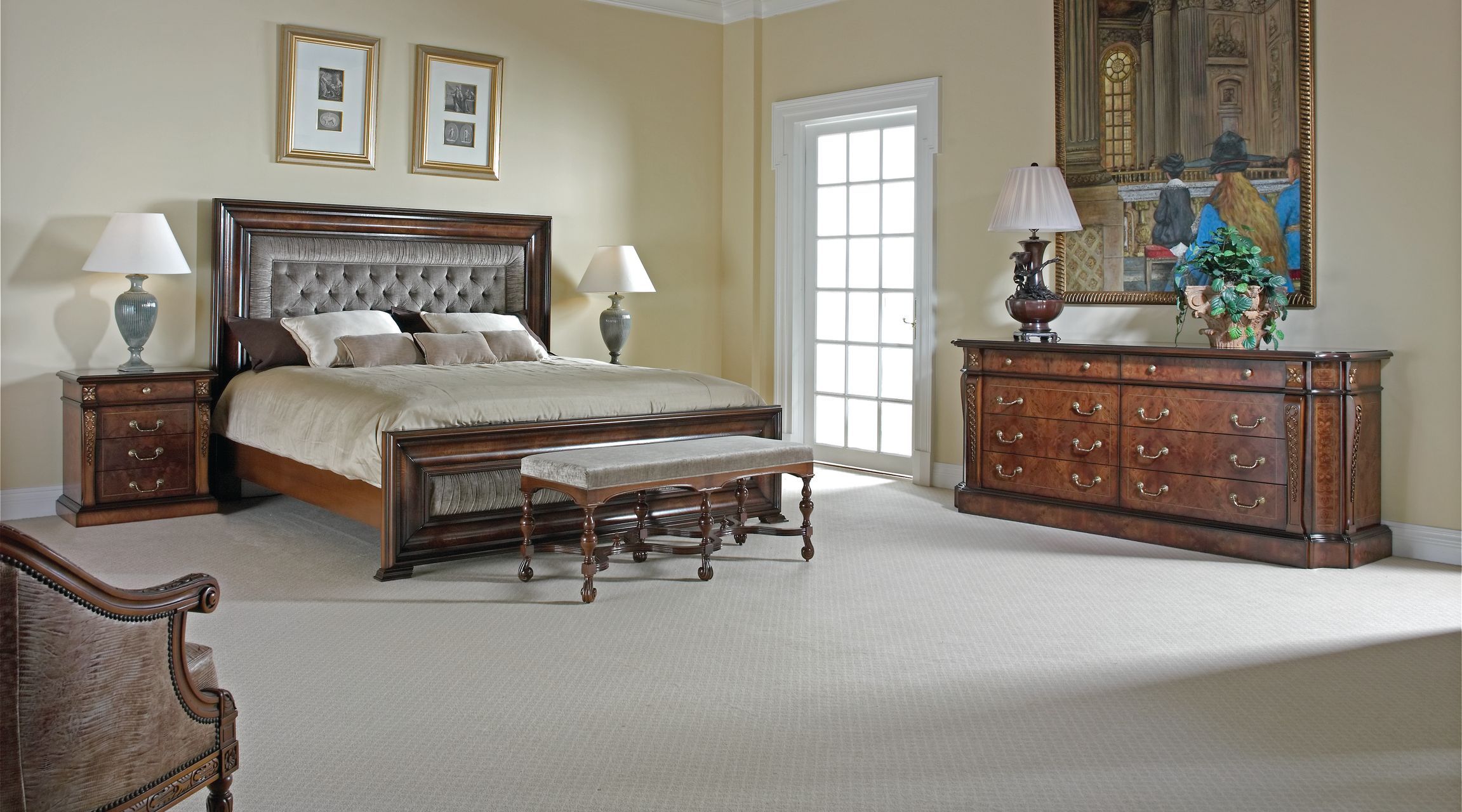 Деревянная двуспальная кровать с капитонным изголовьем Hurtado Traditional ARCH-00106679 - Вид №1