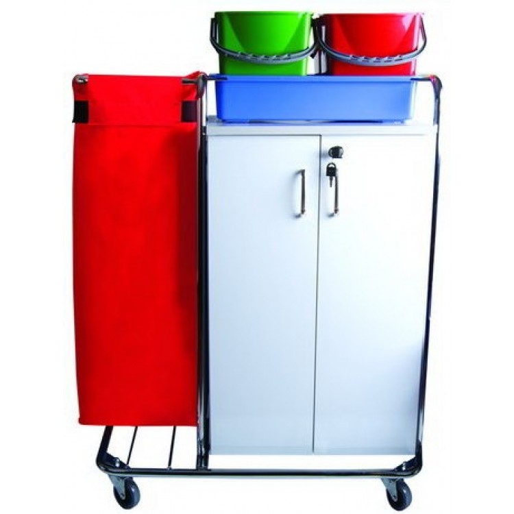 KHA 3203 Nossa Тележка для отеля многофункциональная мешок для белья или мусора, лоток. цветные ведра 4х5л. шкаф с полками с замком поворотные колеса 80мм 