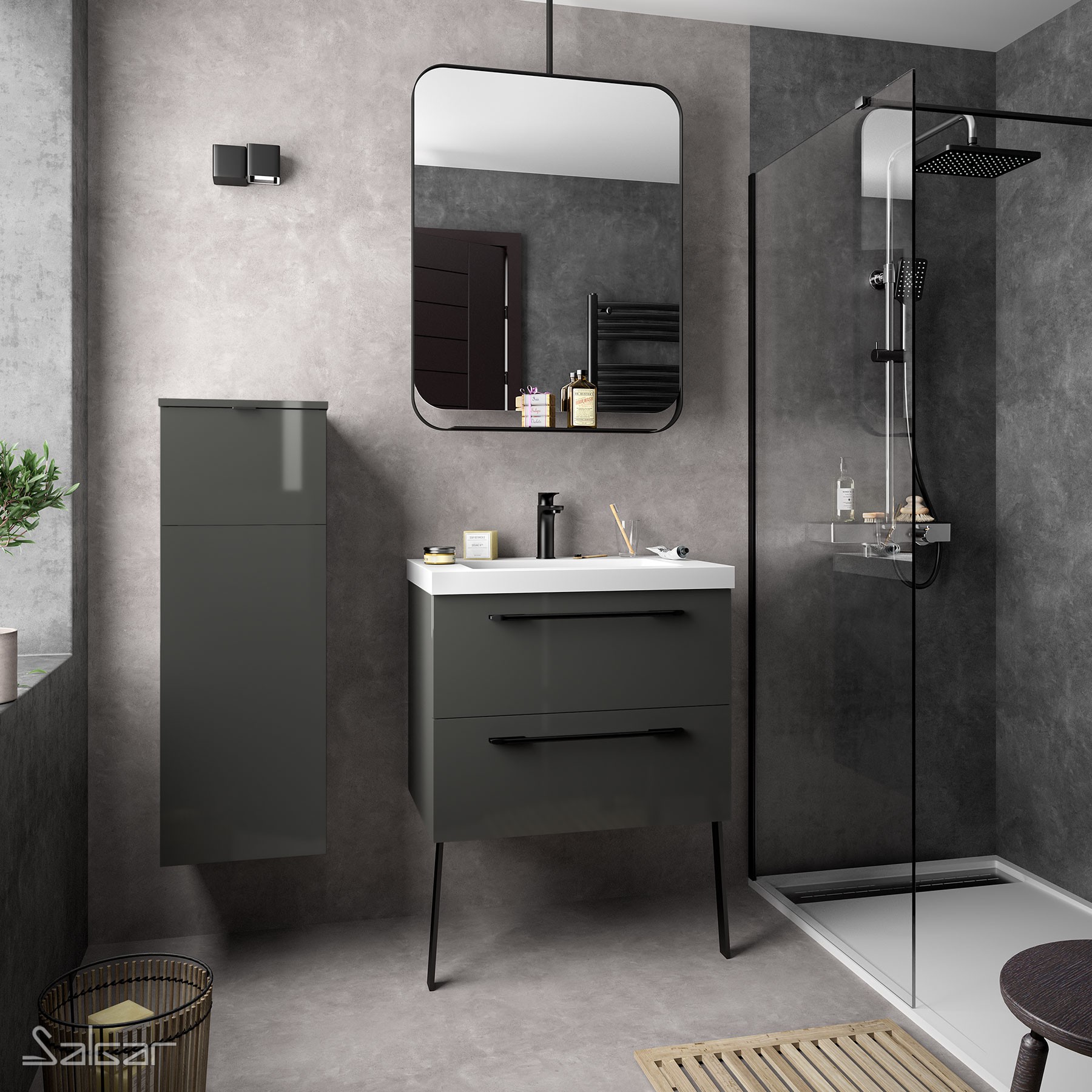 23288 SALGAR Мебель для умывальника FUSSION CHROME 700 2 ящика GLOSS GREY 697 x 540 x 450 мм Глянцевый серый