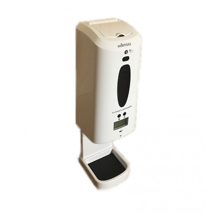 001TM MIRTOO Сенсорный дозатор для антисептика с встроенным бесконтактным термометром MIRTOO 001TM с поддоном емкость 1300 мл. белый  - Вид №1