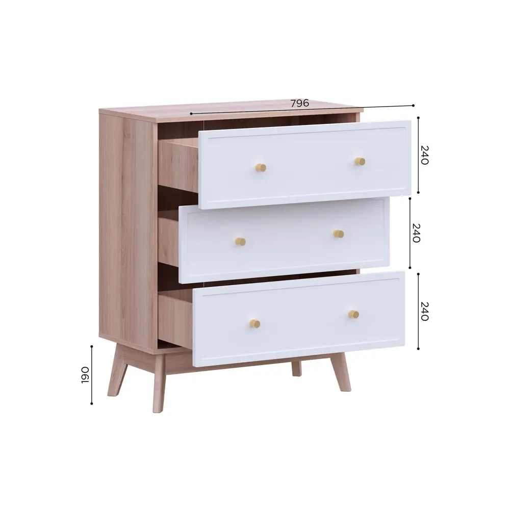 Комод KONSENSA Амьен 3 ящика 80x94x41.7 см ЛДСП цвет белый/коричневый 89448126 STLM-2066479 Лион - Вид №7