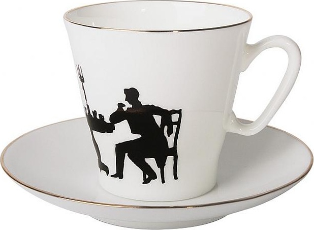 80302 Императорский фарфоровый завод Чашка с блюдцем "Гость" "Чёрный кофе" Фарфор костяной 
