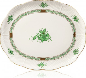 10599146 Herend Блюдо овальное на ножках 31,5см "Аппони, зеленый декор" Фарфор
