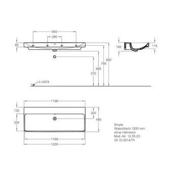 120520000 Подвесная раковина настенная прямоугольная Keramag  - Вид №2