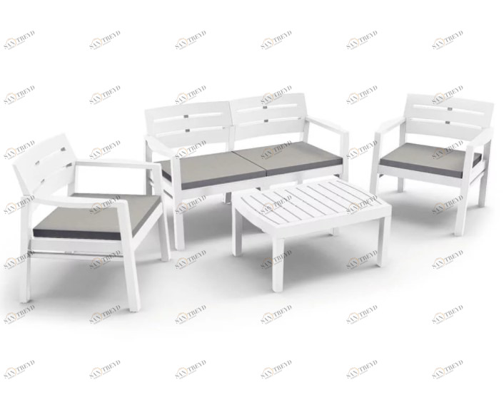 Мебель для дачи пластиковая белая на 4 персоны Java IMPEX  132299 Белый;серая 
