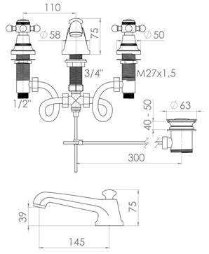 rvb Смеситель для раковины на 3 отверстия 1920-1921 1921.--.49 - Вид №1