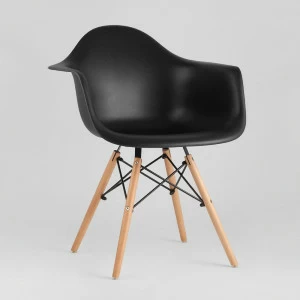 Кресло черное пластиковое с деревянными ножками Eames W EAMES EAMES DAW 00-3881988 Черный
