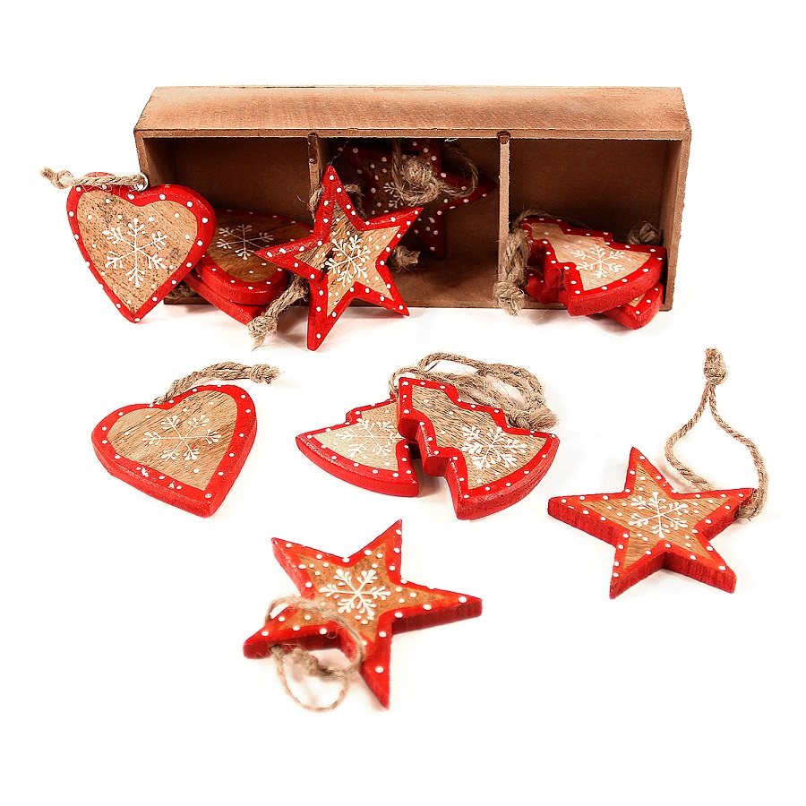 en_ny0007 Украшения подвесные stars/trees/hearts, деревянные, в подарочной коробке, 12 шт. EnjoyMe  - Вид №2