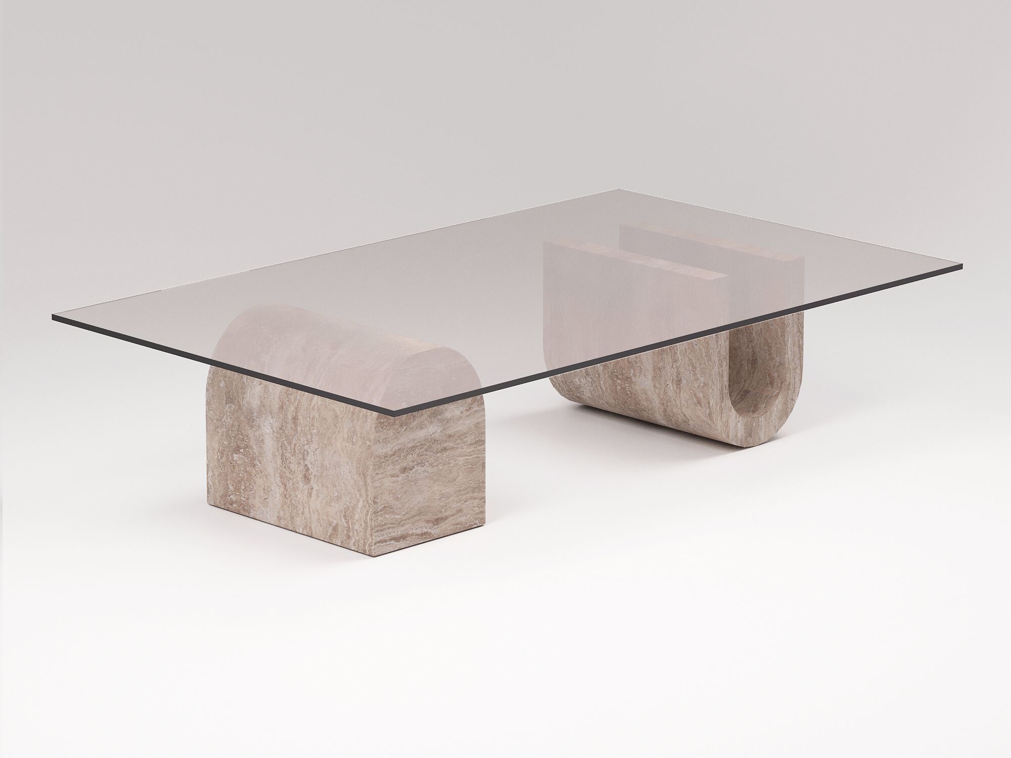 Низкий журнальный столик из травертина и стеклянная столешница YET. Design Studio TONOZ ARCH-00122633 - Вид №1