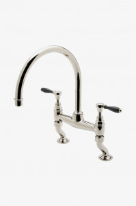 EAKM14 Смеситель для кухни Gooseneck с двумя отверстиями в винтажном стиле Easton, ручки рычага из черного фарфора Waterworks