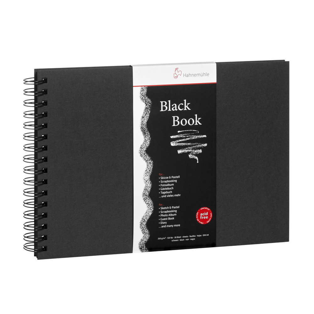 10628502 Альбом на спирали «Black Book» листы черного цвета жесткая обложка 250 г/м2 21.5 х 31.5 см на спирали 30 л. Hahnemuhle 