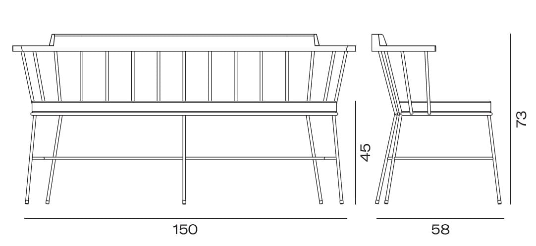 Стальная скамья с порошковым покрытием со спинкой Vergés Mim ARCH-00106006 - Вид №2