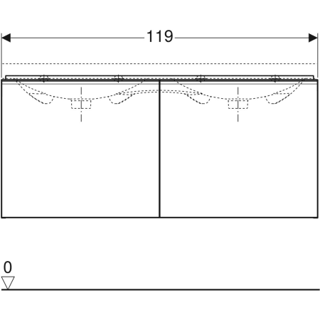 500.613.01.2 Шкафчик для двойной раковины Geberit Acanto, с двумя выдвижными ящиками и сифоном Geberit  - Вид №3