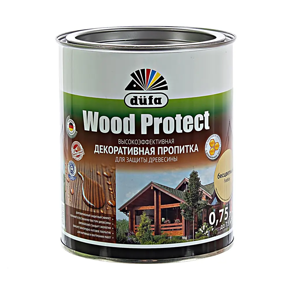 Dufa Wood Protect - бесцветный антисептик для дерева с колеровкой 0.75 л 14724325 STLM-0005065 - Вид №1