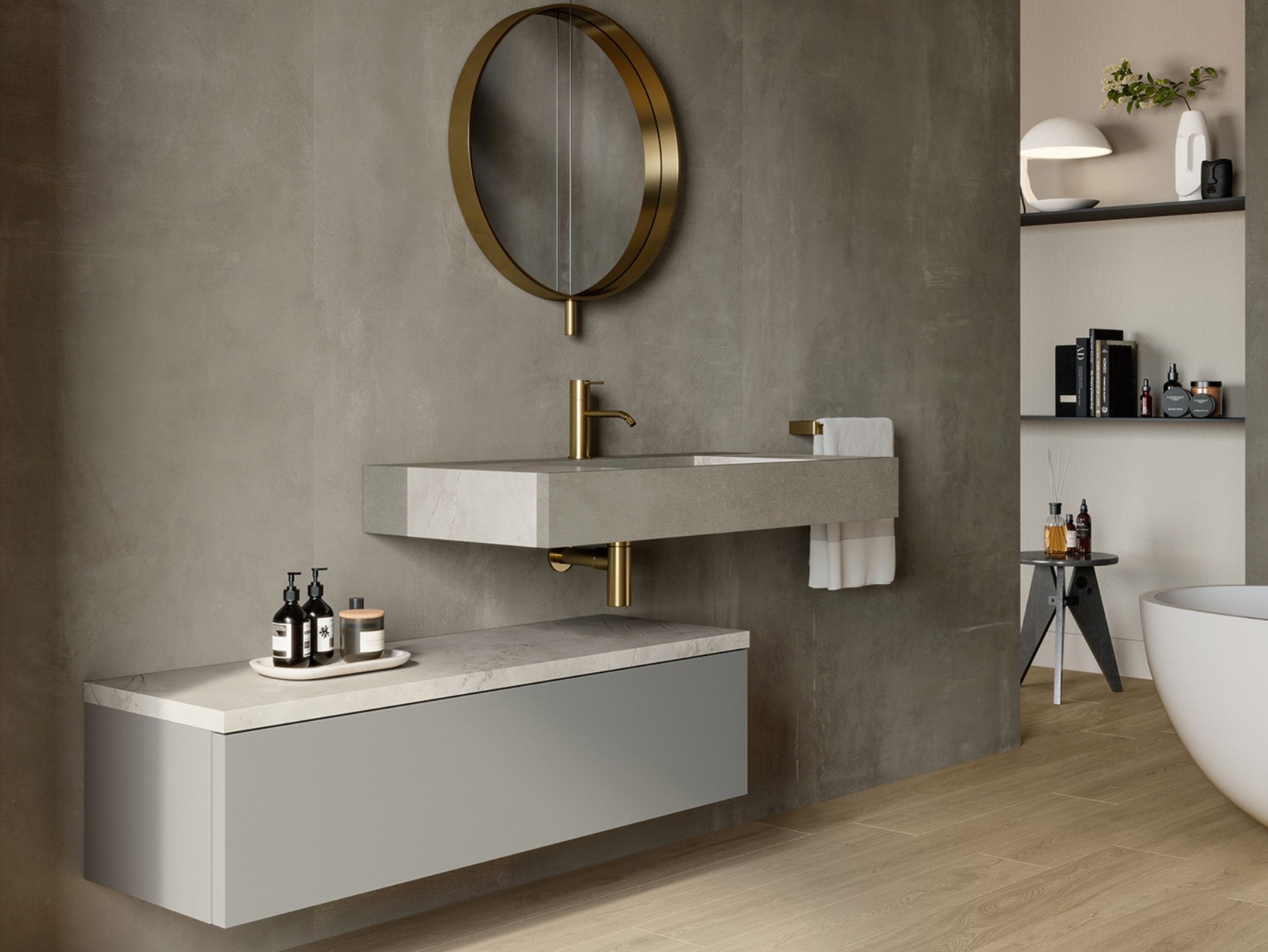 Подвесной одиночный умывальник с подвесным комодом Atlas Concorde Habitat Dialogo ARCH-00019182