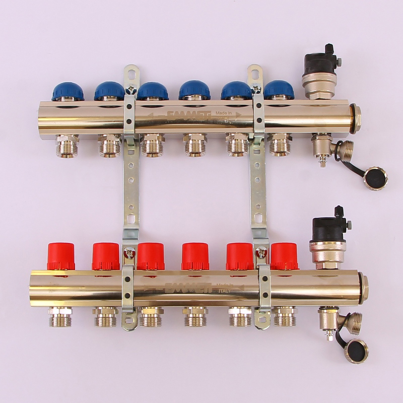 Коллекторная группа TOPWAY с регулировочными и термостатическими вентилями с резьбой под евроконус EMMETI 1"x3/4"ЕК 6 выходов 01298718
