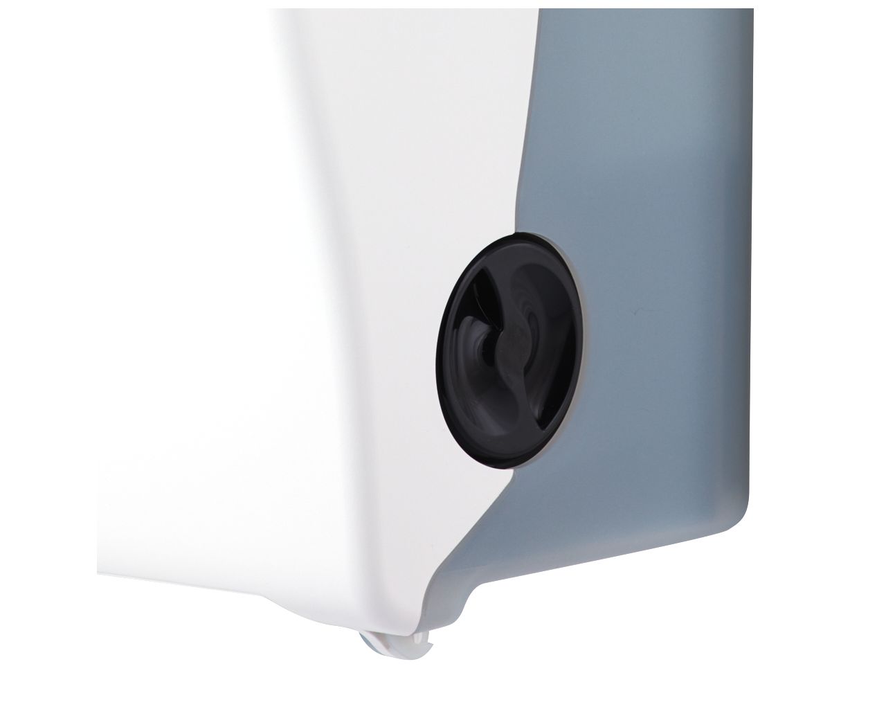 CJB302 Механический диспенсер для бумажных полотенец в рулонах SOLID CUT AUTOMATIC MAXI, АБС-пластик, полностью белая передняя часть - матовая, прозрачная светлая задняя часть - матовая Merida  - Вид №3