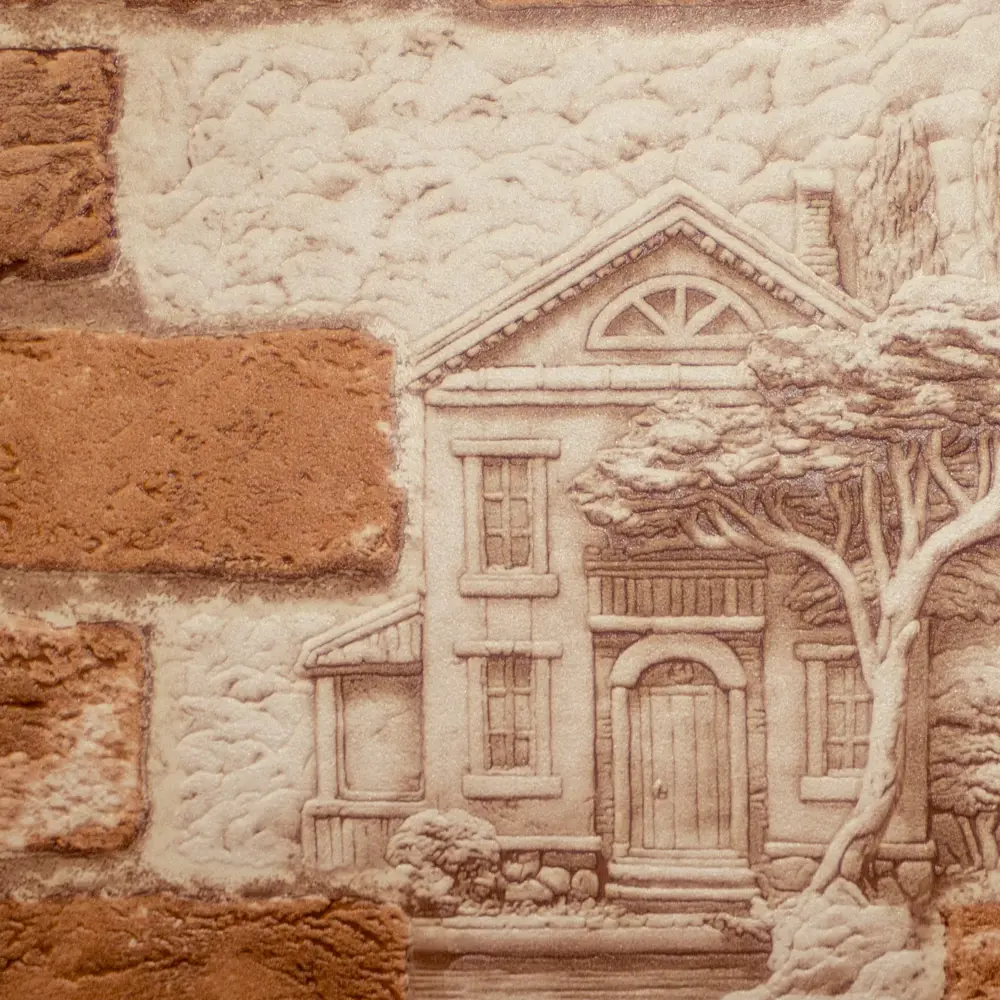 САРАТОВСКИЕ ОБОИ Брист - виниловые обои под кирпич в коричневых тонах 85282093 Бристоль STLM-0820093 - Вид №1