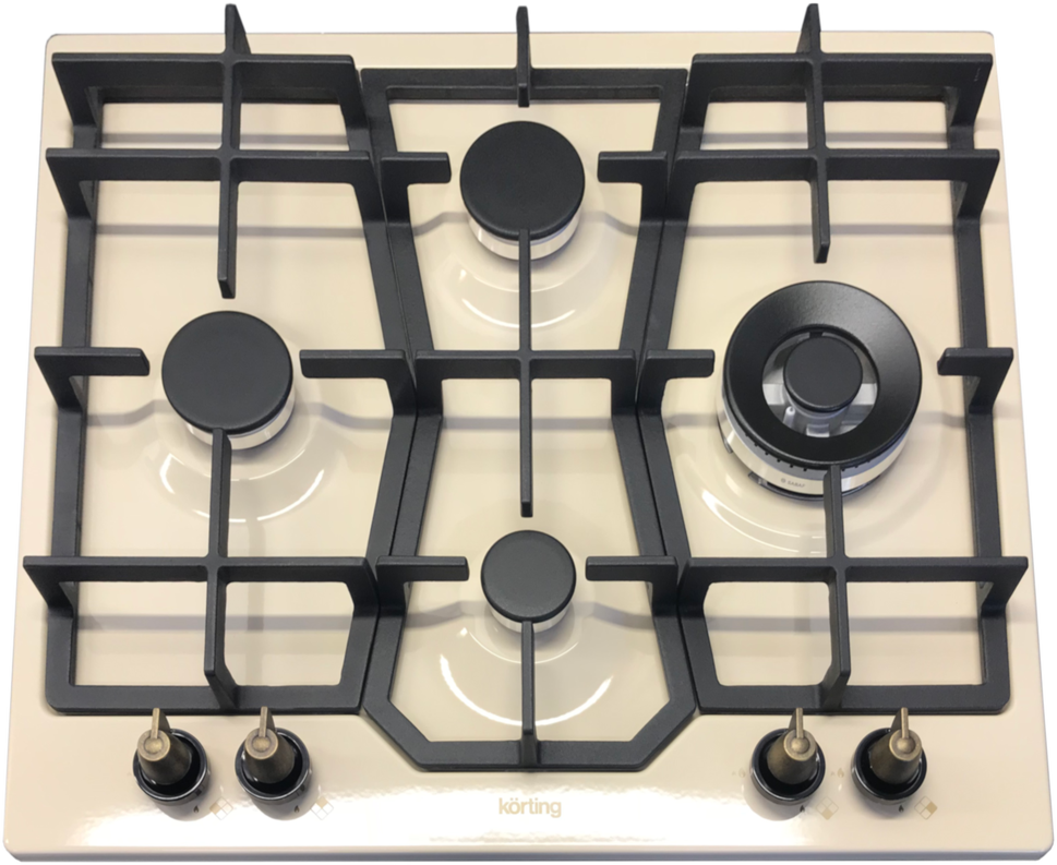 HG 631 CTRB Встраиваемые газовые панели / газовая варочная панель 60см в ретро-дизайне, 4 высокоэффективные конфорки, wok- сверхмощная конфорка, автоматический электроподжиг, газ-контроль каждой конфорки, передние переключатели, чугунные решетки, адаптер Santreyd 